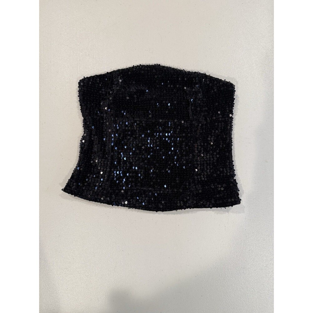 Renvy Sequin Tube Top Womens Small Black Y2K Lined Stretch Whimsigoth Concert